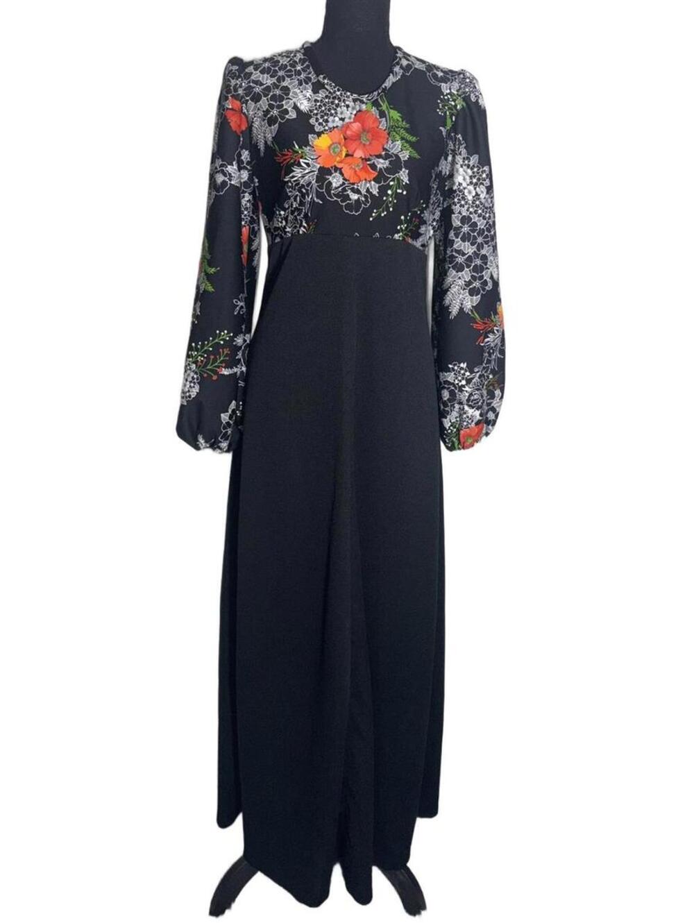 Vintage 1970's Floral Bodice Maxi Dress.